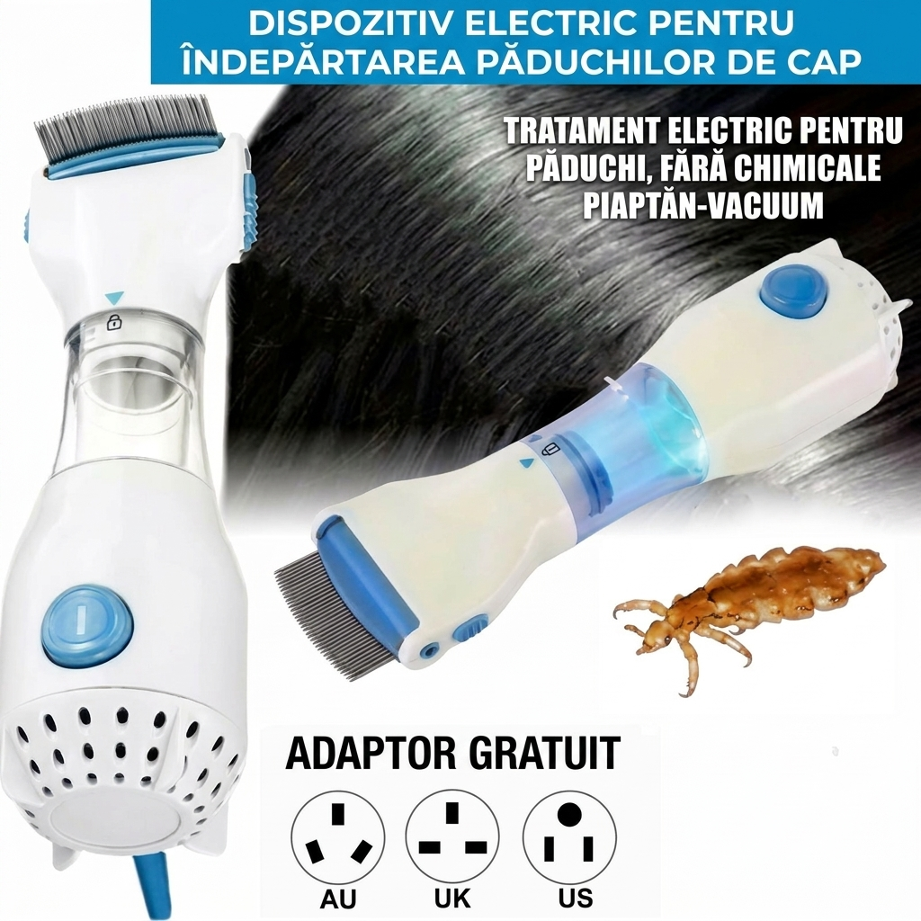 Pieptene Special Aspirator Anti-Păduchi Eliminare Rapidă ⚡ CADOU 2 Rezerve Filre🎁